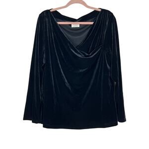 Jonden Women by Linda Leal Black Velvet Long Sleeve Draped Neckline Top Size 3X